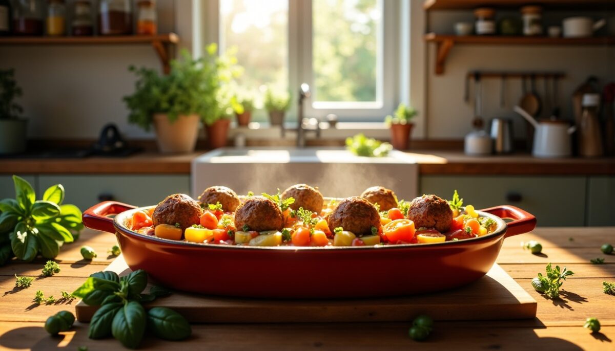 Le gratin aux légumes du soleil et boulettes dorées : un parfum gourmand qui enchante la maison et fait craquer tous les gourmands